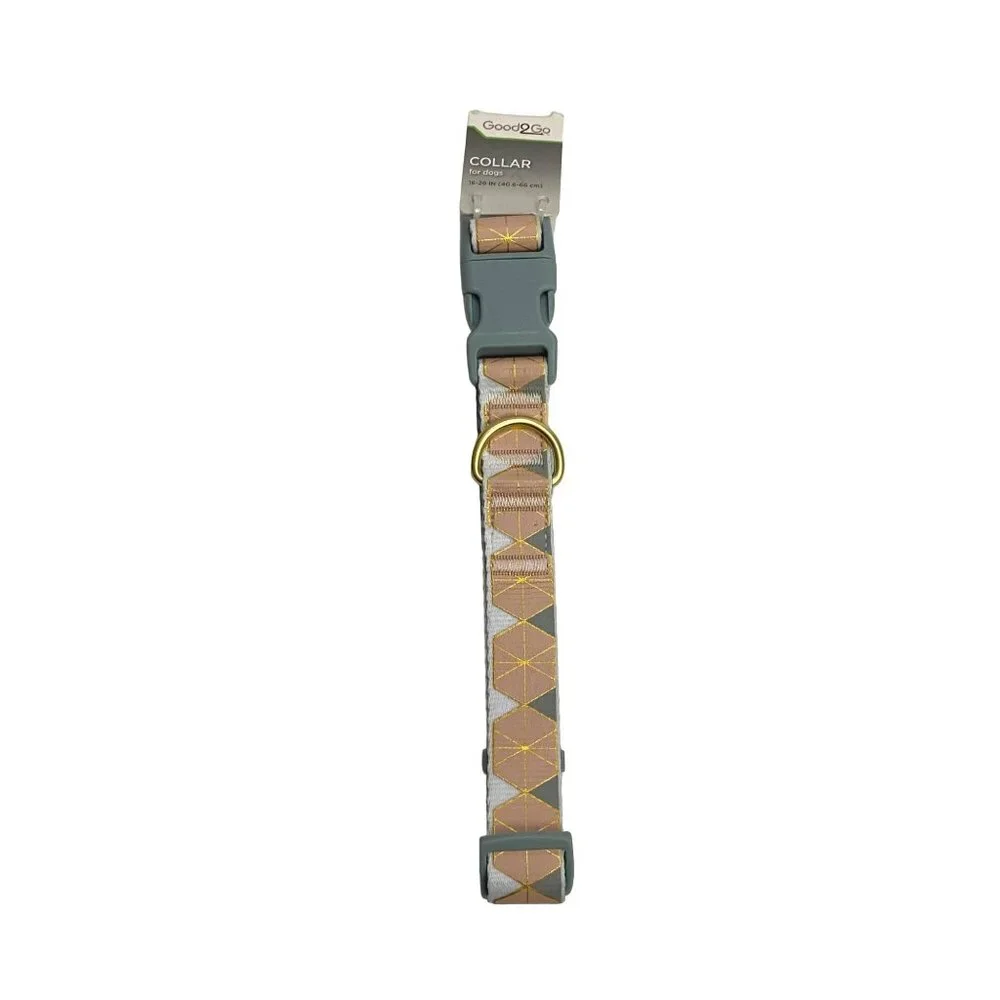 Good2Go Dog Collar L/XL 16”-26” Geometric Dusty Pink Gray Gold